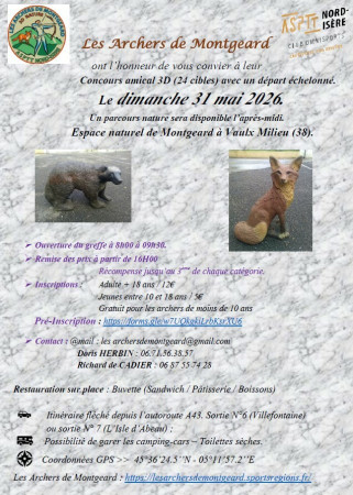 Les Archers de Montgeard. Concours amical 3D. Dimanche 31 mai 2026.
